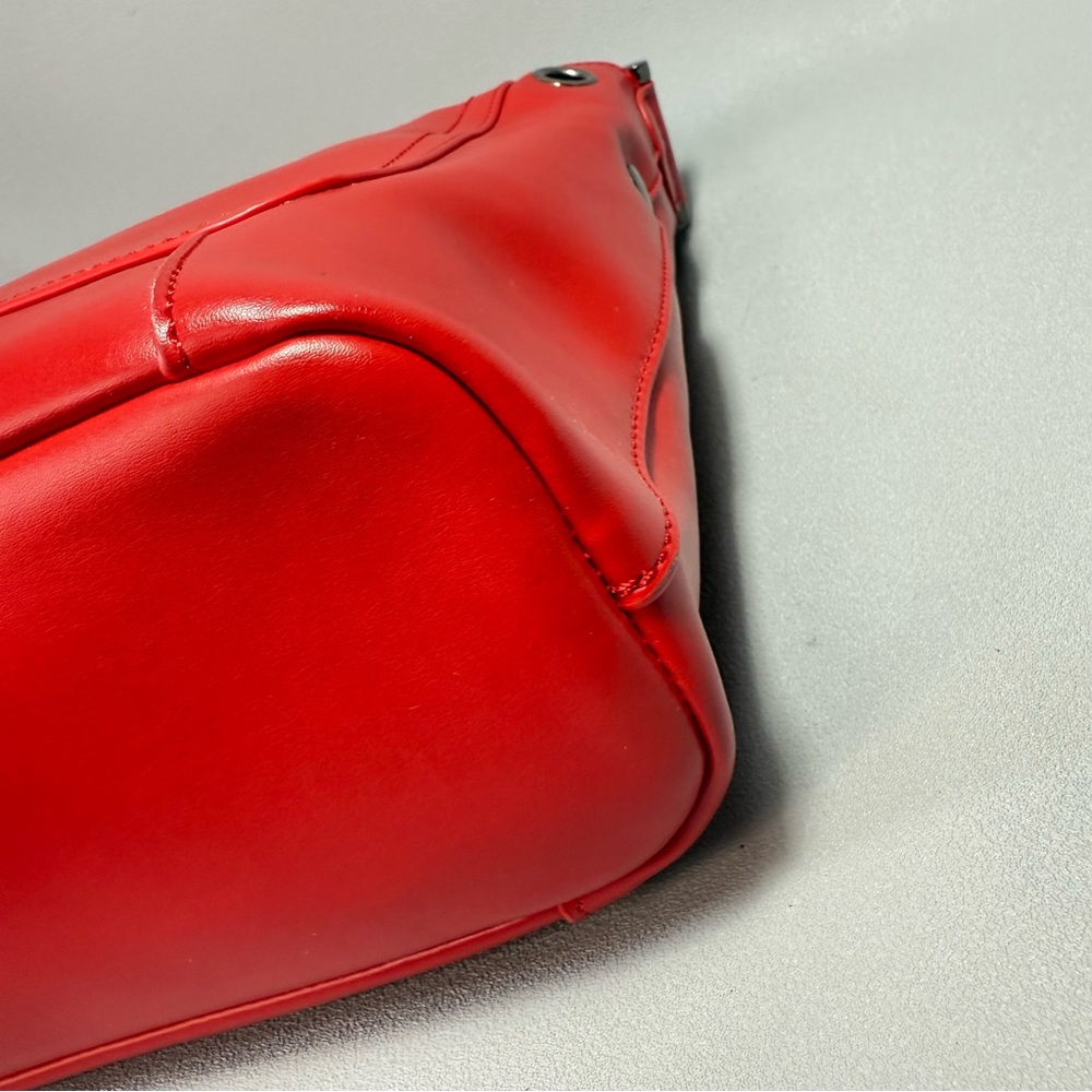 S-ZONE Red All Leather Bucket Tote Bag with Tan Handle and Metal Grommets - Picture 8 of 14